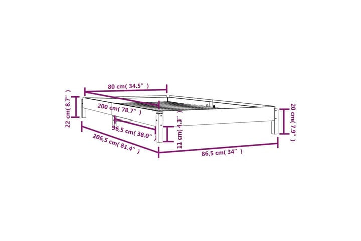 Pinottava sänky musta 80x200 cm täysi mänty - Musta - Huonekalut - Sänky - Sänkykehikot & sängynrungot