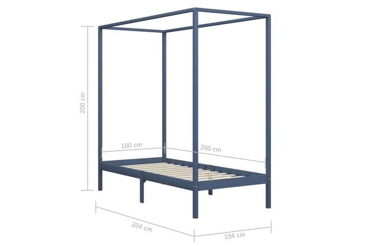 Pylvässänky harmaa täysi mänty 100x200 cm - Harmaa - Huonekalut - Sänky - Sänkykehikot & sängynrungot