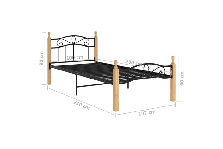 Sängynrunko 100x200 cm Metalli/Mänty - Musta - Huonekalut - Sänky - Sänkykehikot & sängynrungot