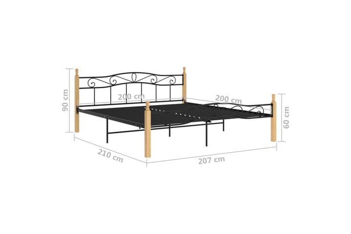 Sängynrunko 200x200 cm Metalli/Tammi - Musta - Huonekalut - Sänky - Sänkykehikot & sängynrungot