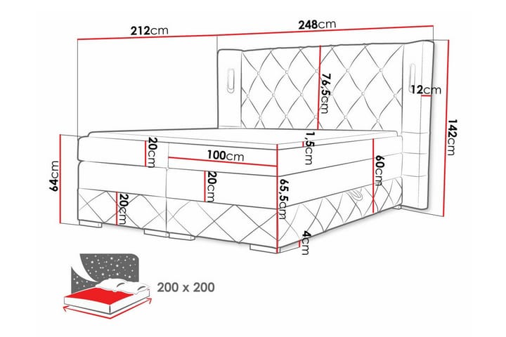 Sängynrunko Boisdale 200x200 cm - Sinapinkeltainen - Huonekalut - Sänky - Sänkykehikot & sängynrungot