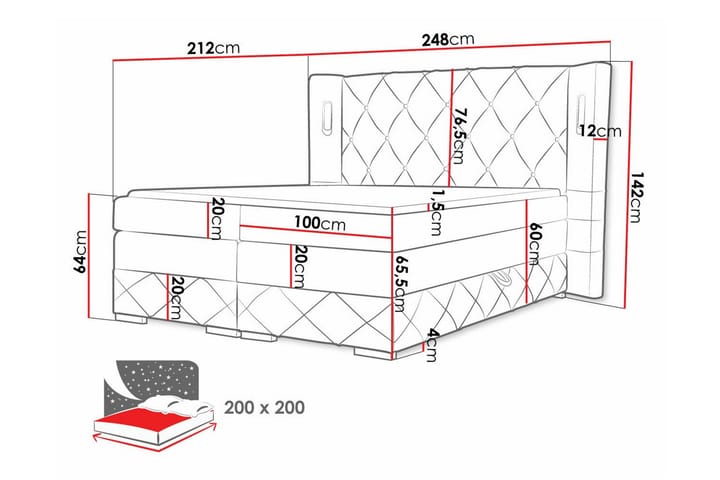 Sängynrunko Boisdale 200x200 cm - Tummanharmaa - Huonekalut - Sänky - Sänkykehikot & sängynrungot