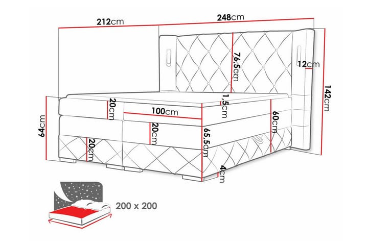 Sängynrunko Boisdale 200x200 cm - Punainen - Huonekalut - Sänky - Sänkykehikot & sängynrungot