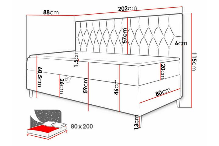 Sängynrunko Boisdale 80x200 cm - Musta/Valkoinen - Huonekalut - Sänky - Sänkykehikot & sängynrungot