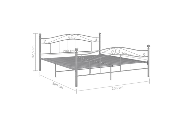 Sängynrunko harmaa metalli 200x200 cm - Harmaa - Huonekalut - Sänky - Sänkykehikot & sängynrungot