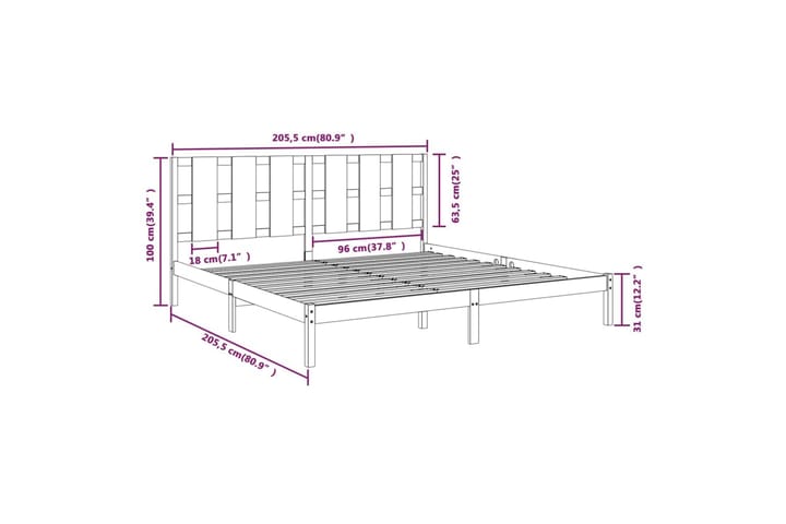 Sängynrunko harmaa täysi mänty 200x200 cm - Harmaa - Huonekalut - Sänky - Sänkykehikot & sängynrungot