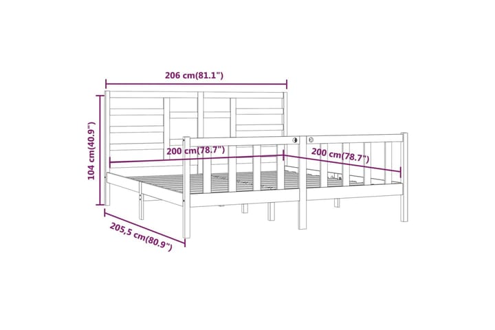 Sängynrunko harmaa täysi mänty 200x200 cm - Harmaa - Huonekalut - Sänky - Sänkykehikot & sängynrungot