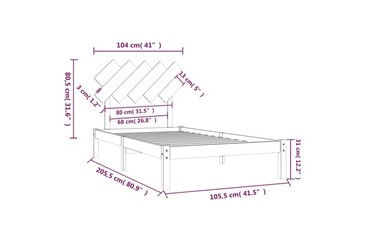 Sängynrunko hunajanruskea 100x200 cm täysi puu - Ruskea - Huonekalut - Sänky - Sänkykehikot & sängynrungot