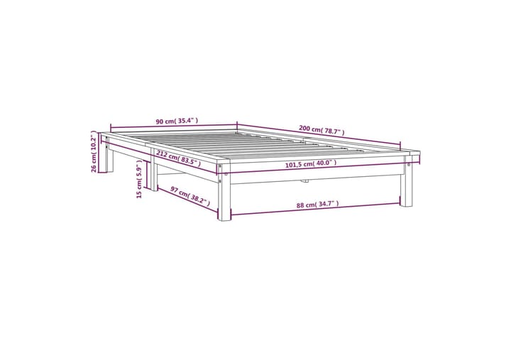 Sängynrunko hunajanruskea 90x200 cm täysi mänty - Ruskea - Huonekalut - Sänky - Sänkykehikot & sängynrungot