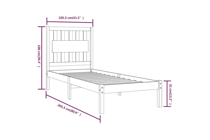 Sängynrunko hunajanruskea täysi mänty 100x200 cm - Ruskea - Huonekalut - Sänky - Sänkykehikot & sängynrungot