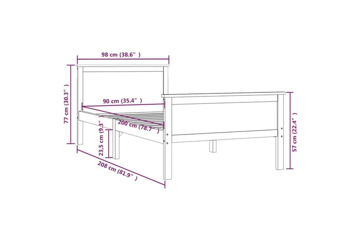 Sängynrunko hunajanruskea täysi mänty 90x200 cm - Ruskea - Huonekalut - Sänky - Sänkykehikot & sängynrungot