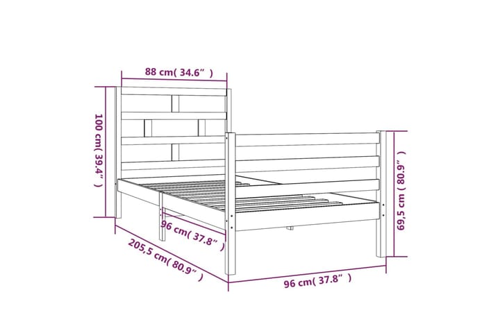 Sängynrunko hunajanruskea täysi mänty 90x200 cm - Ruskea - Huonekalut - Sänky - Sänkykehikot & sängynrungot