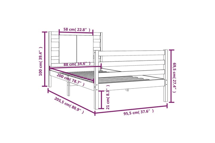 Sängynrunko hunajanruskea täysi mänty 90x200 cm - Ruskea - Huonekalut - Sänky - Sänkykehikot & sängynrungot