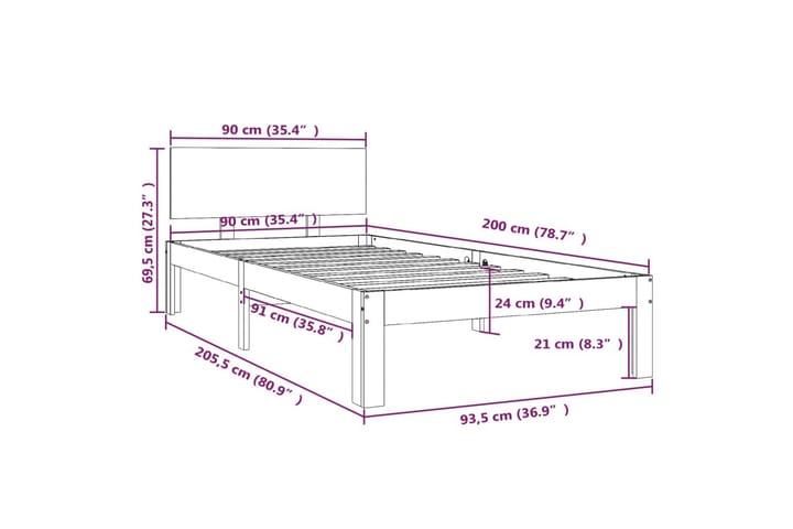 Sängynrunko hunajanruskea täysi mänty 90x200 cm - Ruskea - Huonekalut - Sänky - Sänkykehikot & sängynrungot