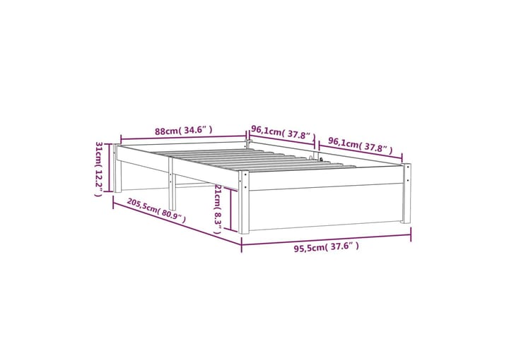 Sängynrunko hunajanruskea täysi puu 90x200 cm - Ruskea - Huonekalut - Sänky - Sänkykehikot & sängynrungot