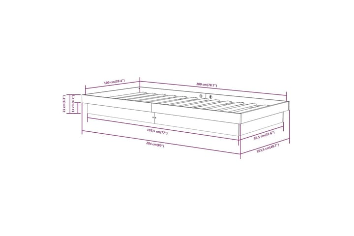 Sängynrunko hunajanruskea täysi puu 100x200 cm - Ruskea - Huonekalut - Sänky - Sänkykehikot & sängynrungot