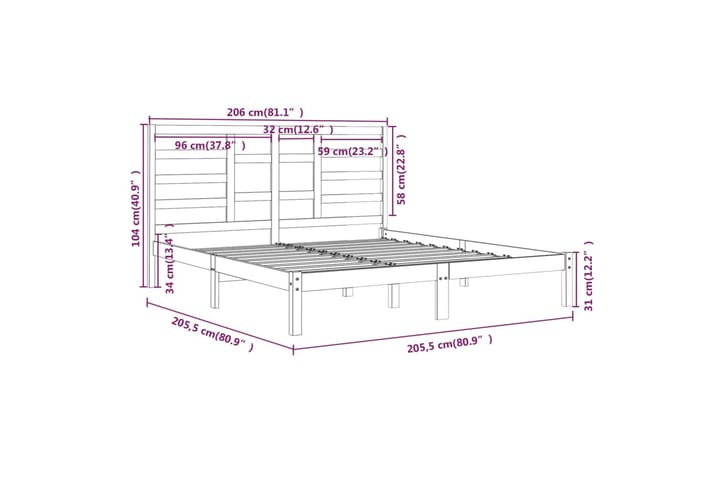 Sängynrunko hunajanruskea täysi puu 200x200 cm - Ruskea - Huonekalut - Sänky - Sänkykehikot & sängynrungot