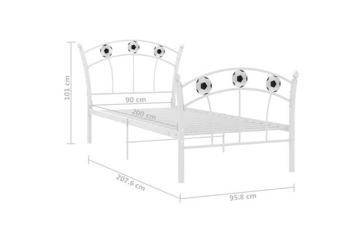 Sängynrunko jalkapallokoristeet valkoinen metalli 90x200 cm - Huonekalut - Sänky - Sänkykehikot & sängynrungot