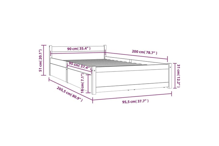 Sängynrunko laatikoilla musta 90x200 cm - Musta - Huonekalut - Sänky - Sänkykehikot & sängynrungot