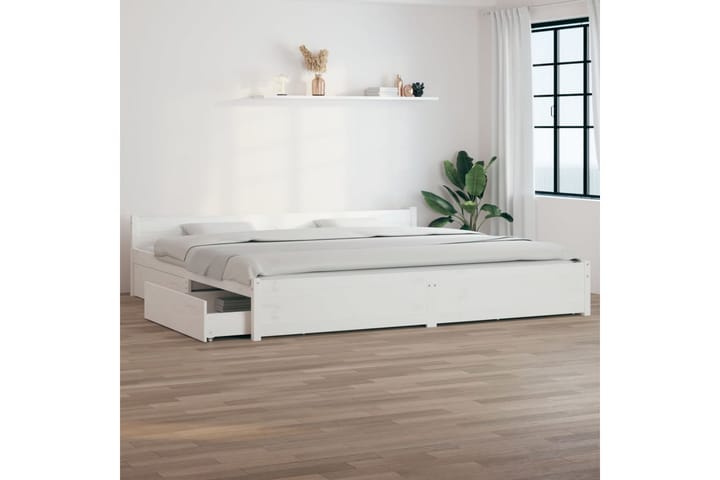 Sängynrunko laatikoilla valkoinen 200x200 cm - Valkoinen - Sänkykehikot & sängynrungot