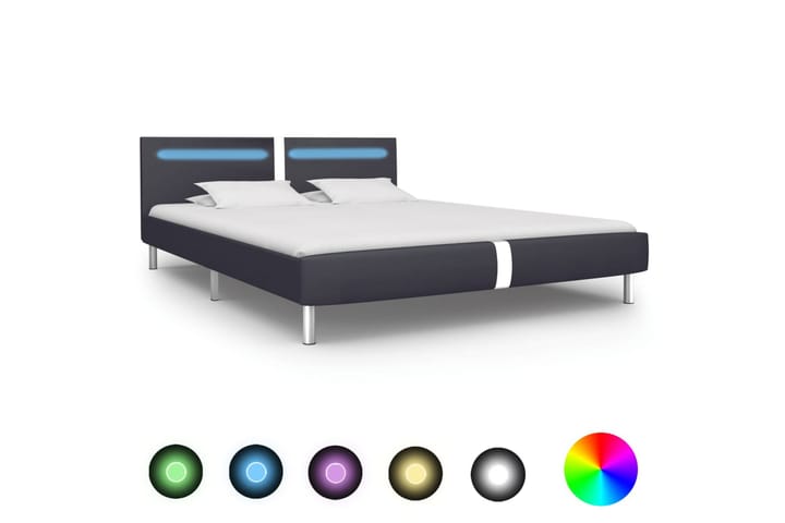 Sängynrunko LED-valolla musta keinonahka 150x200 cm - Musta - Sänkykehikot & sängynrungot