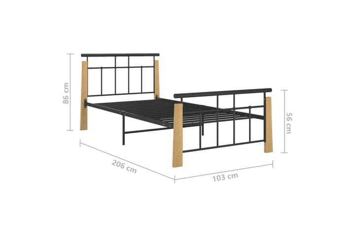 Sängynrunko metalli ja täysi tammi 90x200 cm - Huonekalut - Sänky - Sänkykehikot & sängynrungot