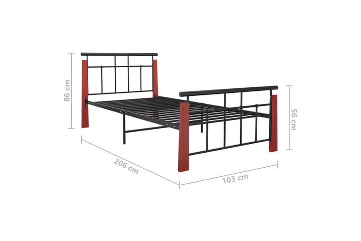 Sängynrunko metalli ja täysi tammi 90x200 cm - Huonekalut - Sänky - Sänkykehikot & sängynrungot