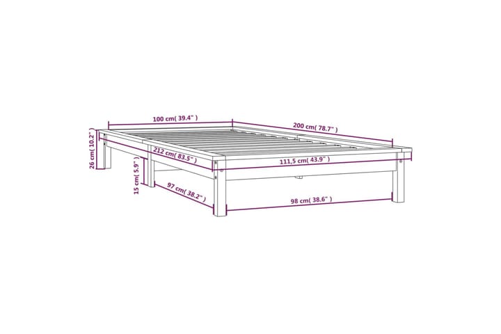 Sängynrunko musta 100x200 cm täysi mänty - Musta - Huonekalut - Sänky - Sänkykehikot & sängynrungot