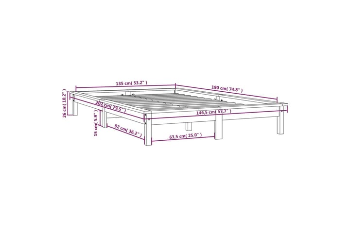 Sängynrunko musta 135x190 cm täysi mänty 4FT6 Double - Musta - Huonekalut - Sänky - Sänkykehikot & sängynrungot