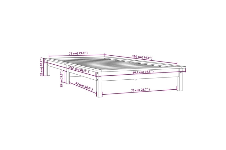 Sängynrunko musta 75x190 cm täysi mänty 2FT6 Small Single - Musta - Huonekalut - Sänky - Sänkykehikot & sängynrungot