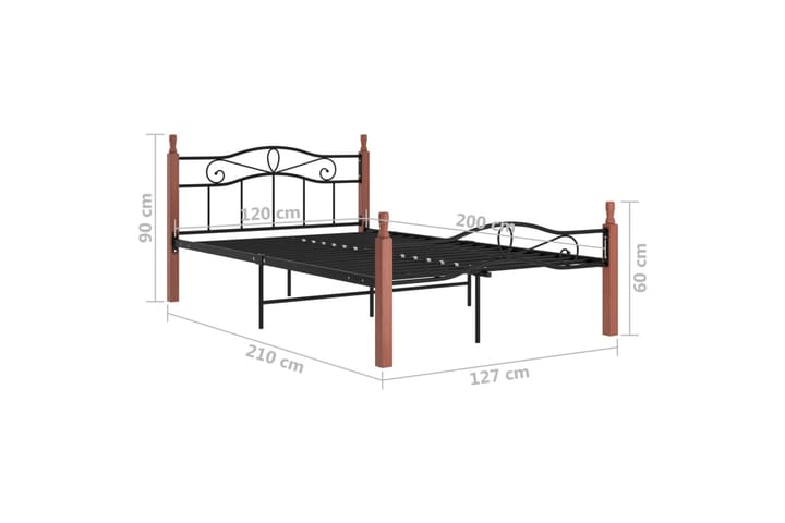 Sängynrunko musta metalli ja täysi tammi 120x200 cm - Huonekalut - Sänky - Sänkykehikot & sängynrungot