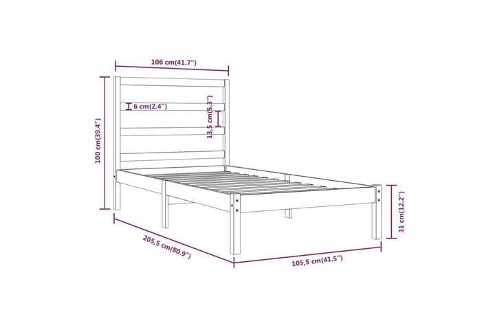 Sängynrunko musta täysi mänty 100x200 cm - Musta - Sänkykehikot & sängynrungot