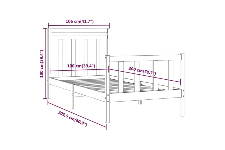 Sängynrunko musta täysi mänty 100x200 cm - Musta - Huonekalut - Sänky - Sänkykehikot & sängynrungot