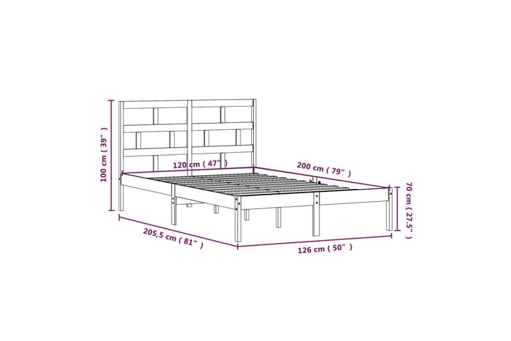 Sängynrunko musta täysi mänty 120x200 cm - Musta - Huonekalut - Sänky - Sänkykehikot & sängynrungot