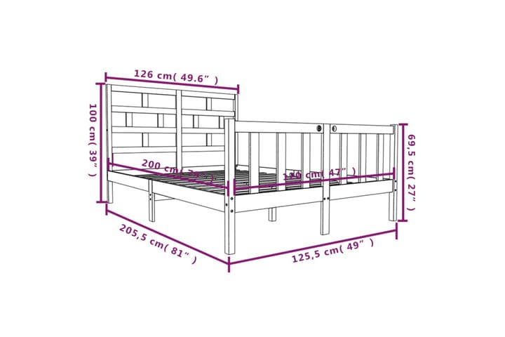 Sängynrunko musta täysi mänty 120x200 cm - Musta - Huonekalut - Sänky - Sänkykehikot & sängynrungot