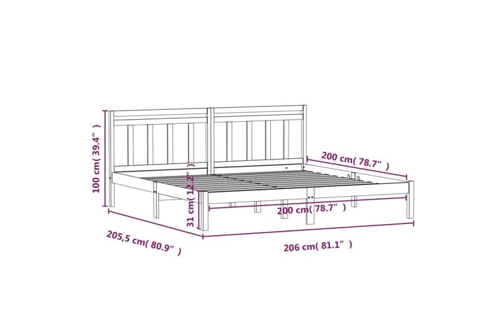 Sängynrunko musta täysi mänty 200x200 cm - Musta - Huonekalut - Sänky - Sänkykehikot & sängynrungot