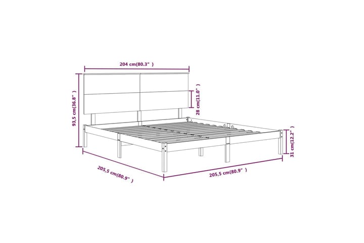 Sängynrunko musta täysi mänty 200x200 cm - Musta - Huonekalut - Sänky - Sänkykehikot & sängynrungot