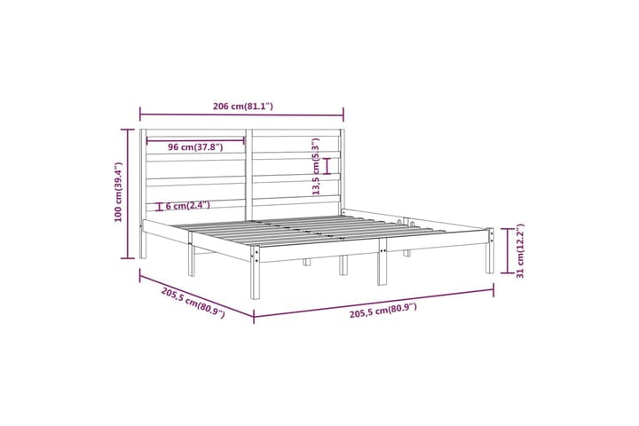 Sängynrunko musta täysi mänty 200x200 cm - Musta - Huonekalut - Sänky - Sänkykehikot & sängynrungot