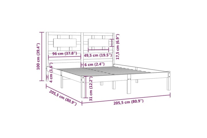 Sängynrunko musta täysi mänty 200x200 cm - Musta - Huonekalut - Sänky - Sänkykehikot & sängynrungot