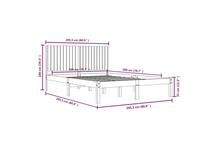 Sängynrunko musta täysi mänty 200x200 cm - Musta - Huonekalut - Sänky - Sänkykehikot & sängynrungot