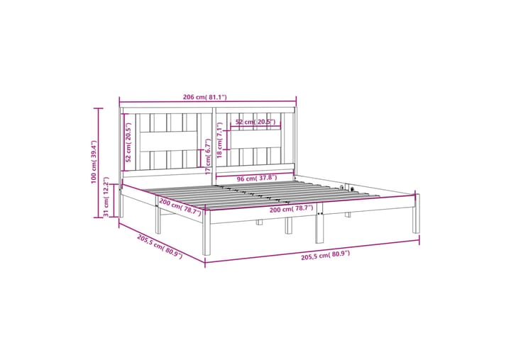 Sängynrunko musta täysi mänty 200x200 cm - Musta - Huonekalut - Sänky - Sänkykehikot & sängynrungot