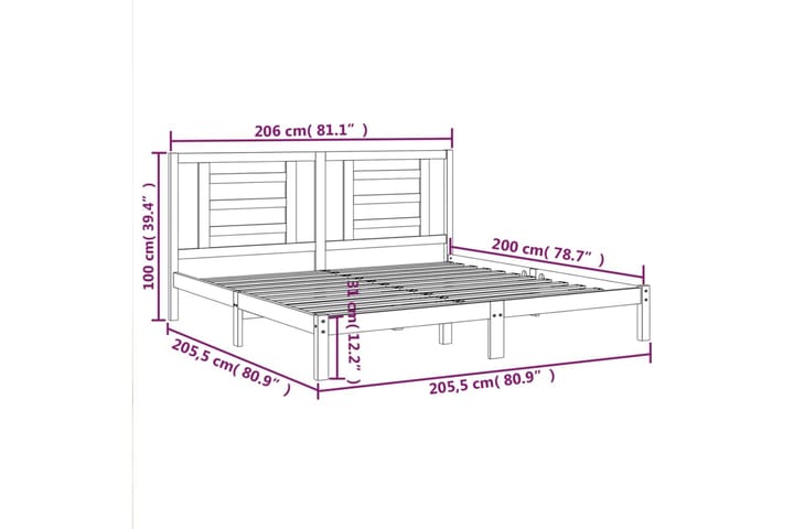 Sängynrunko musta täysi mänty 200x200 cm - Musta - Huonekalut - Sänky - Sänkykehikot & sängynrungot