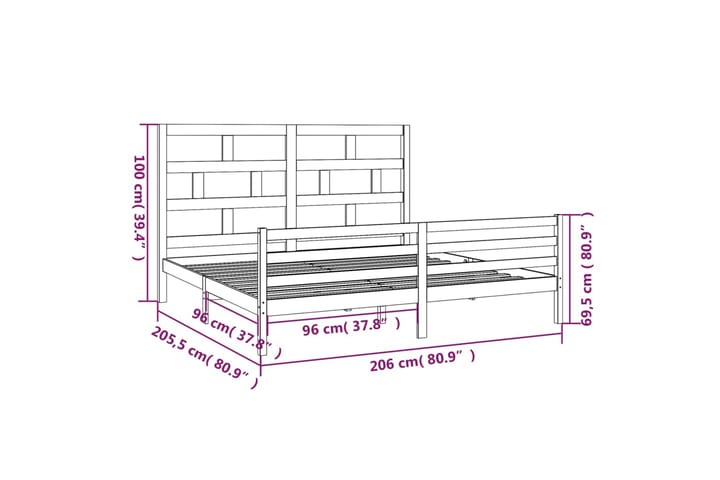 Sängynrunko musta täysi mänty 200x200 cm - Musta - Huonekalut - Sänky - Sänkykehikot & sängynrungot