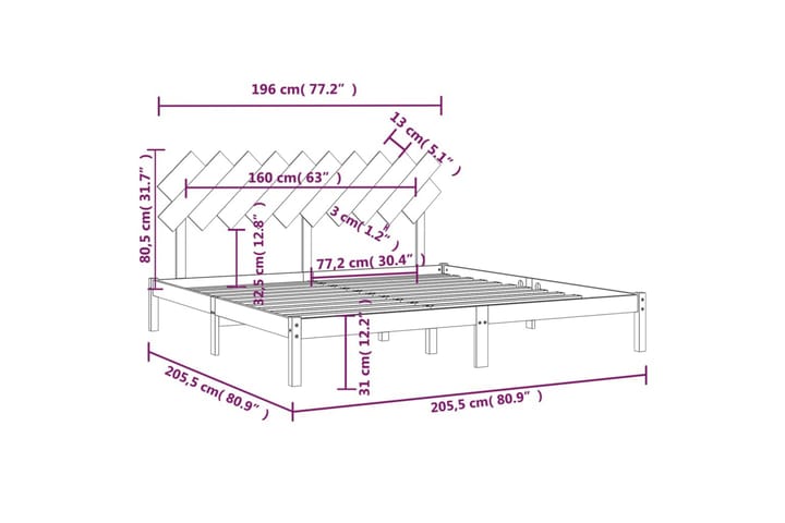 Sängynrunko musta täysi mänty 200x200 cm - Musta - Huonekalut - Sänky - Sänkykehikot & sängynrungot