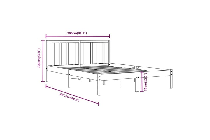 Sängynrunko musta täysi mänty 200x200 cm - Musta - Huonekalut - Sänky - Sänkykehikot & sängynrungot