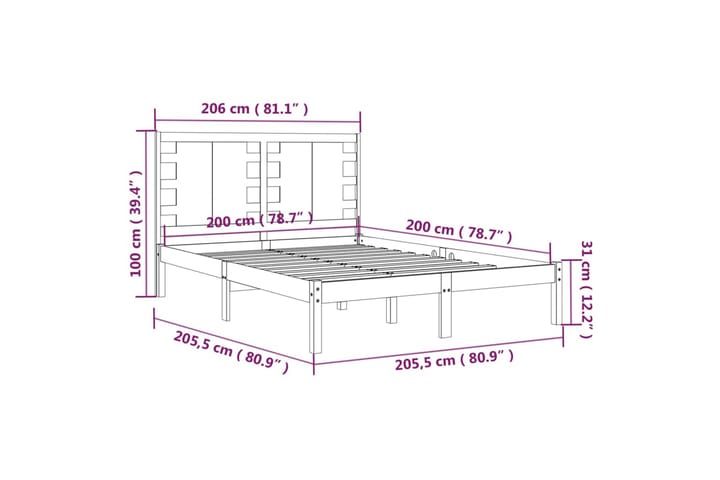 Sängynrunko musta täysi mänty 200x200 cm - Musta - Huonekalut - Sänky - Sänkykehikot & sängynrungot