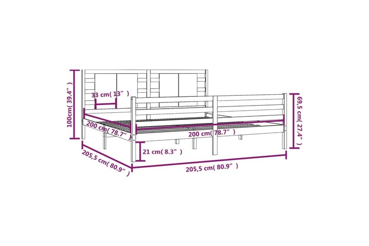 Sängynrunko musta täysi mänty 200x200 cm - Musta - Huonekalut - Sänky - Sänkykehikot & sängynrungot