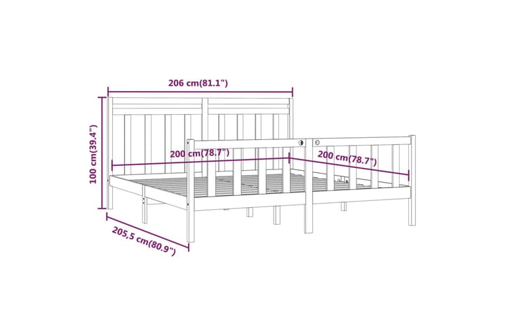 Sängynrunko musta täysi mänty 200x200 cm - Musta - Huonekalut - Sänky - Sänkykehikot & sängynrungot