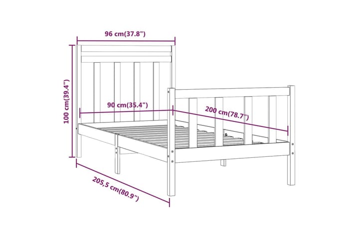 Sängynrunko musta täysi mänty 90x200 cm - Musta - Huonekalut - Sänky - Sänkykehikot & sängynrungot