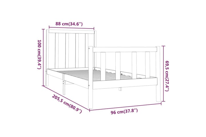 Sängynrunko musta täysi mänty 90x200 cm - Musta - Huonekalut - Sänky - Sänkykehikot & sängynrungot